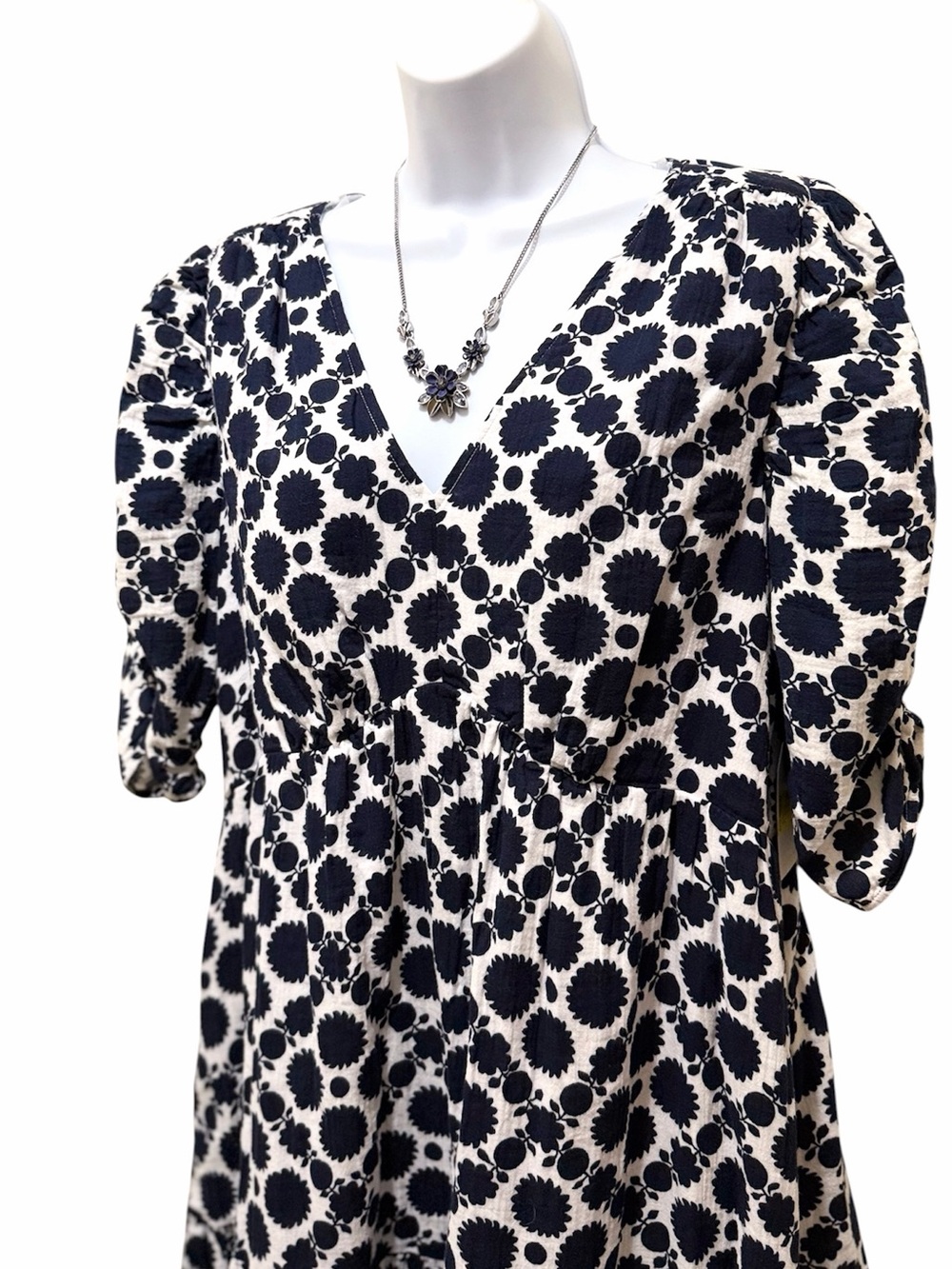 NWT Time and Tru Women's Cotton Tiered Dark Navy Dot Tile Midi Dress- XL 16/18 - Picture 4 of 9